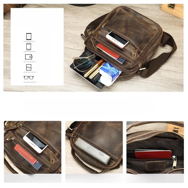 Мужская сумка через плечо Crazy Horse Leather Premium Sense Casual All-in-one Мужская сумка через плечо из натуральной кожи в стиле ретро