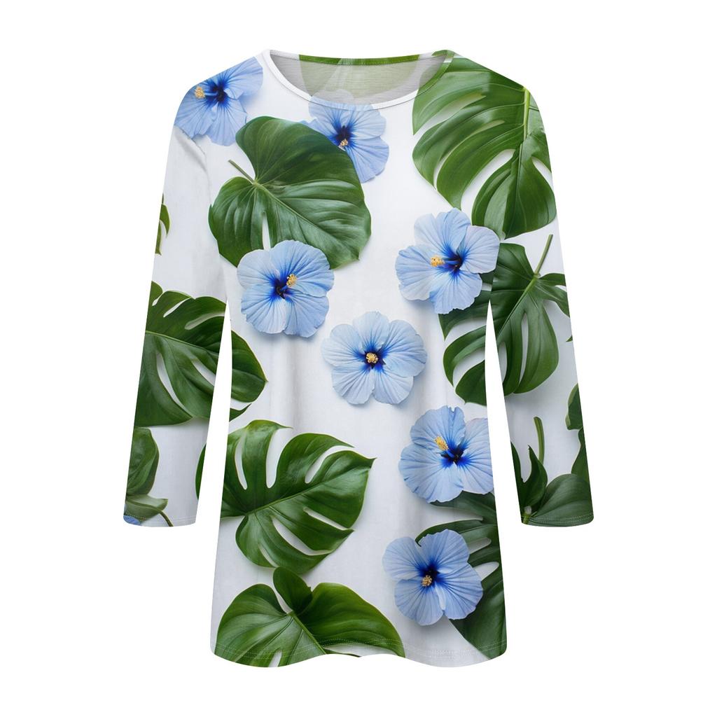 Женская модная повседневная футболка с круглым вырезом и рукавом 3/4, женский топ