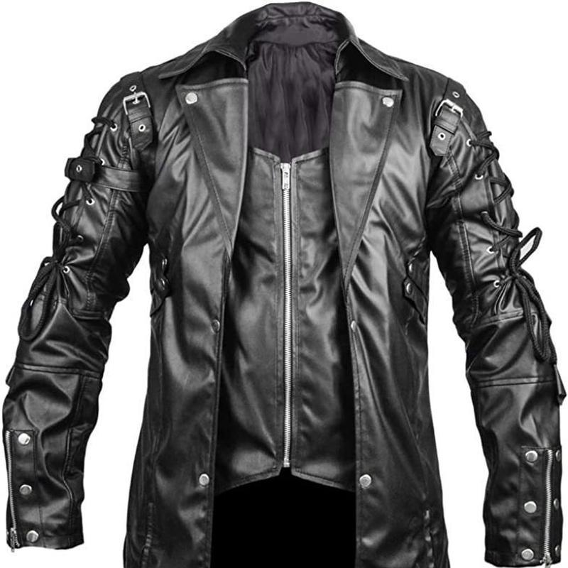 Новое кожаное пальто на осень и зиму, мужское большое кожаное пальто на Хэллоуин в средневековом стиле, панк-готическое кожаное пальто