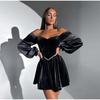 Sexy Velvet Strapless Short Party Dress Women Off Shoulder Long Sleeve Autumn Lady Christmas Evening Bandage Dresses