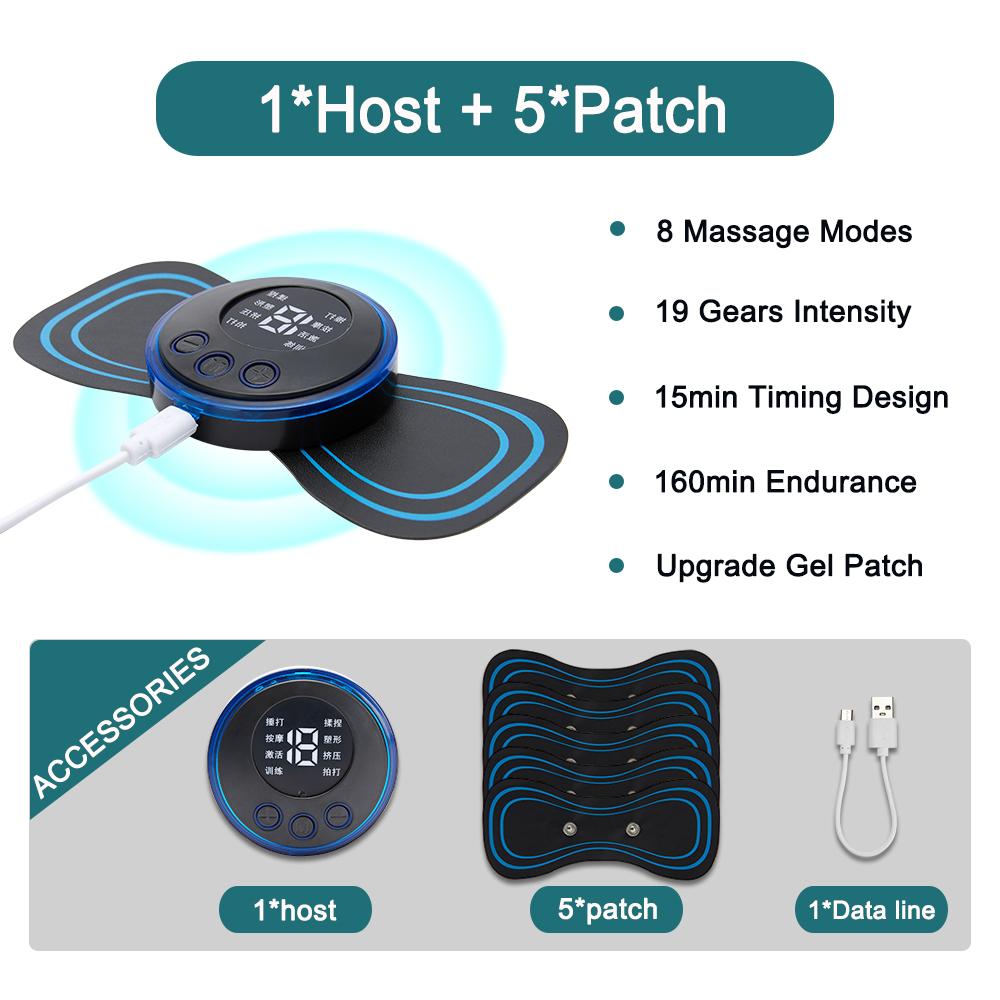 Electric EMS Neck Massager Mini Cervical Back Muscle Pain Relief Patch Stimulator Massageador Mat Portable Gel Pad Stickers Slim