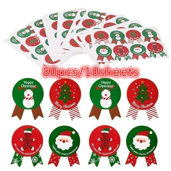 80 шт./компл. Рождественская этикетка, бумажная наклейка, упаковка, запечатывающая наклейки для упаковки печенья, конфет, орехов