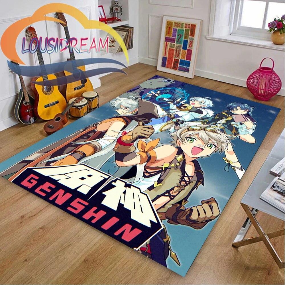 Ковер с мультяшными приключенческими играми, 3D принт Genshin Impact, напольный коврик для гостиной, мягкий фланелевый ковер для игр