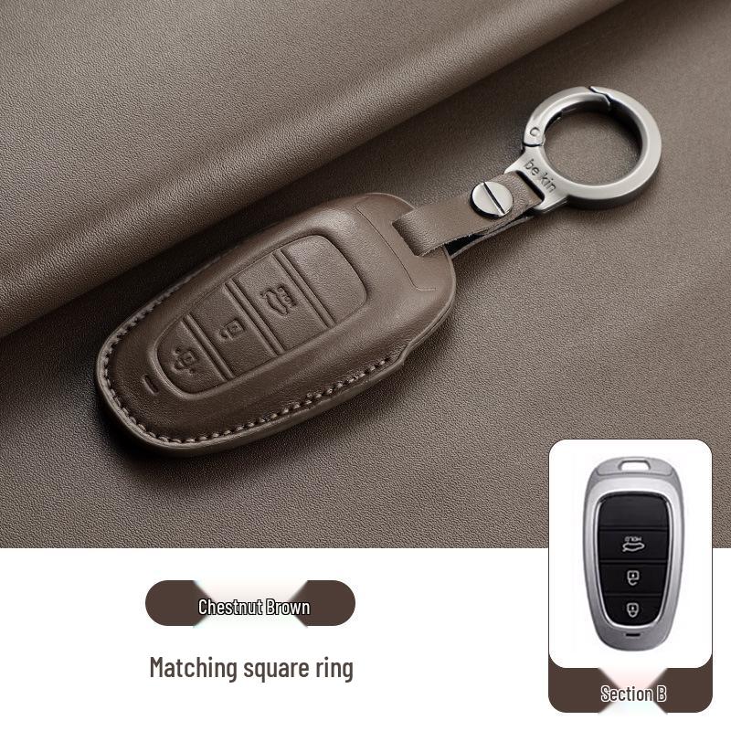 Genuine Leather Key Case for Hyundai ix35, Santa Fe, Fiesta, ix25, Elantra, Verna, Mistra