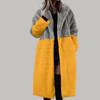Women's Long Color Blocking Fashionable Winter Loose Flip Collar Plush Jacket