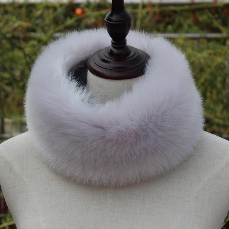 Faux Fox Fur Scarf Fur Ring Collar Thicken Fluffy Autumn Winter Neck Warmer Women Muffler Solid Color Outdoor Windproof Scarf