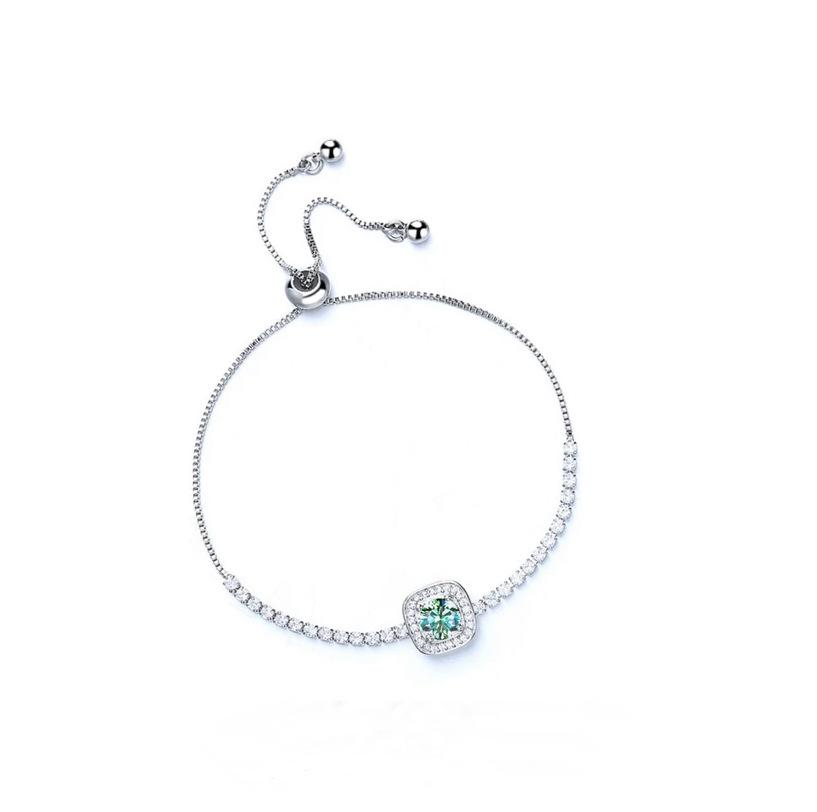 S925 Sterling Silver Moissanite Bracelet for Women, Starry Square Bag, One Carat Moissanite Pull-out Bracelet