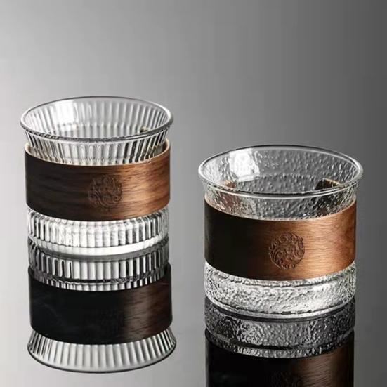 Чашка чая Многоцелевое полупрозрачное термостойкое стекло с деревянным противоожоговым корпусом Ежедневное использование