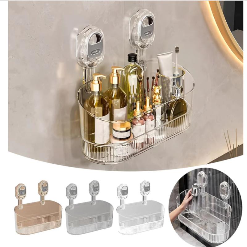 Стеллаж для хранения на присосках, прозрачный золотой, без перфорации, полка-сушилка для ванной комнаты, настенный органайзер