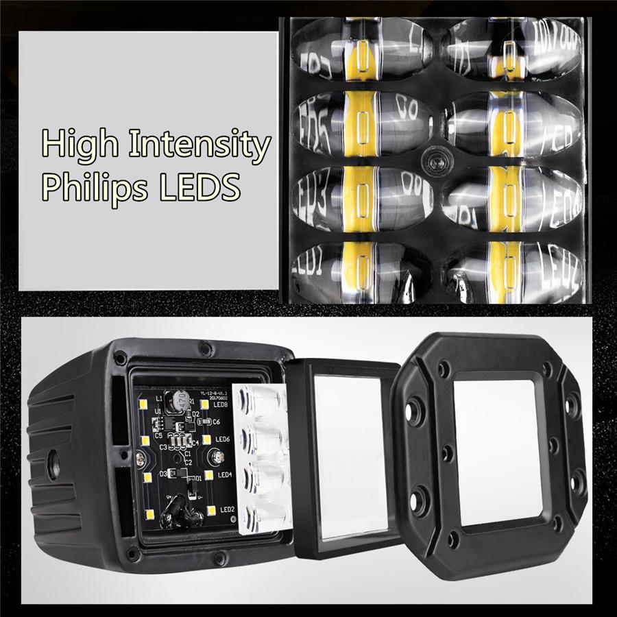 2X 48W Spot Flood Combo Led Work Light Car 4X4 Off-Road Flush Mount Bumper Lamps
