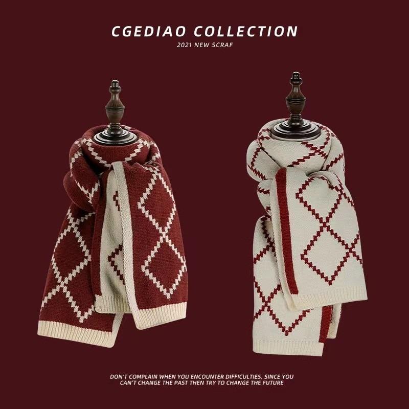 Knitted Scarf Christmas Deer New Scarf Female Winter Korean Versatile Cute Elk Red Student Warm and Windproof