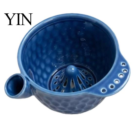 Vegetable Drainer with Side Spout Ceramic Berry Washing Bowl Drain Holes, Self Spinning Fruit Blueberry Washer, Swirling Rinsing Colander for