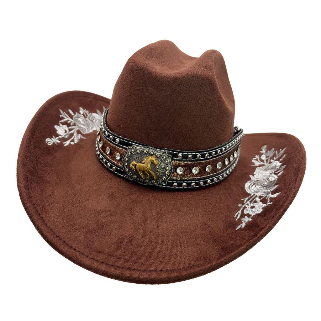 Stylish and exquisite three-dimensional embroidered suede versatile cowboy hat western style temperament elegant jazz hat