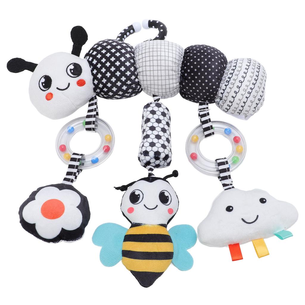 Подвесная игрушка для кровати, плюшевая игрушка ручной работы в виде животного с подвесными колокольчиками черного и белого цвета