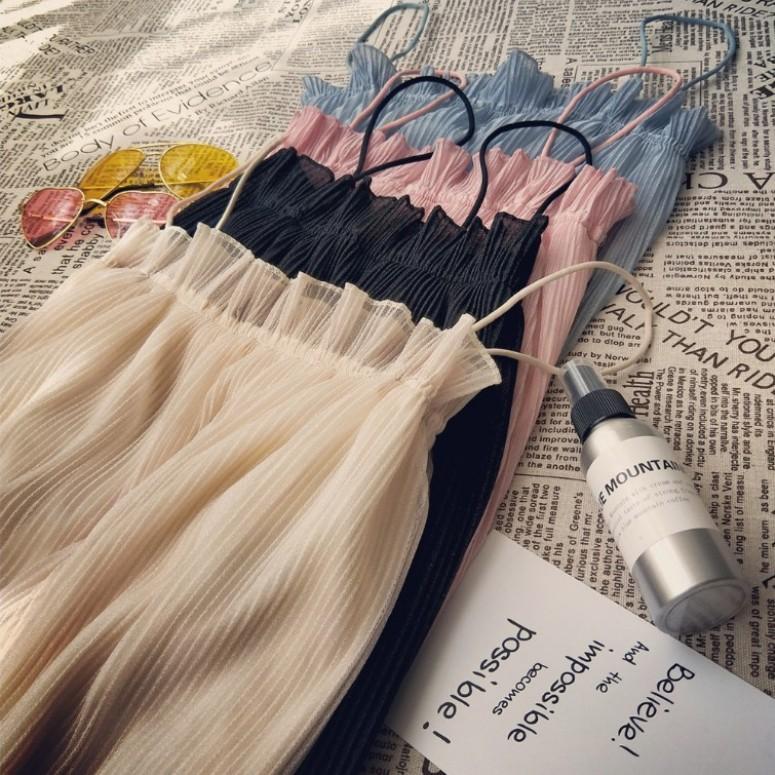 Retro Summer Outer Wear, Holiday Pleated Sexy Versatile Bottoming Camisole Women's Chiffon Fresh Top