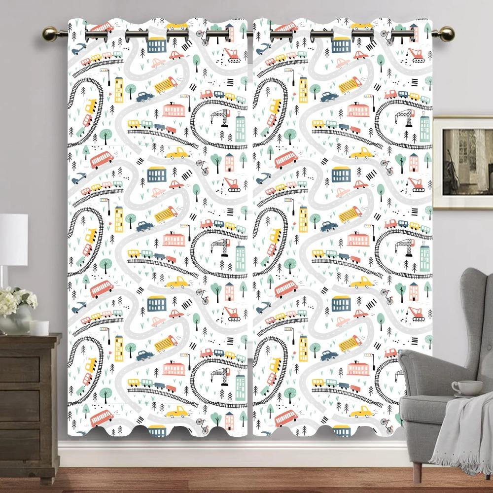 Cartoon Car Window Curtain Dinosaur Print Curtains Home Decor Animal Drapes for Boy Baby Children Bedroom Living Room Decoration