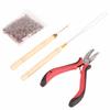 4pcs Hair Wig Plier Curved Tip Wooden Hook Needle Silicone Rings Hair Extension Tools Brown