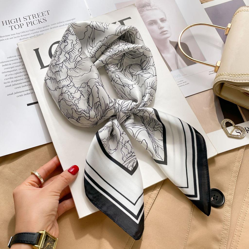 Brand Floral Print Silk Square Scarf Women Soft Satin Kerchief Hairband Neckerchief Head Hijab Lady Headband Foulard Bag Ribbon