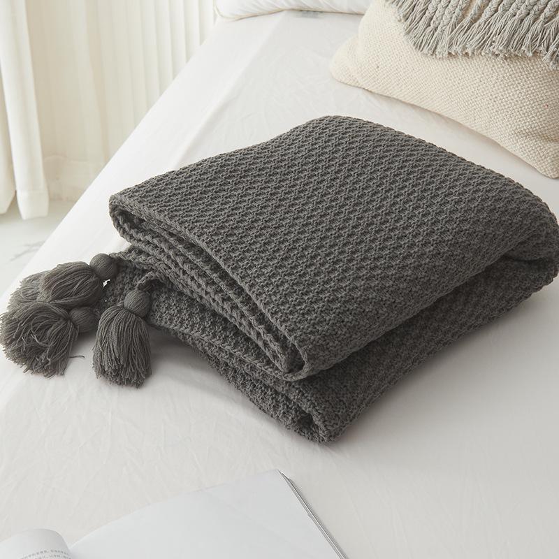 Nordic Knitted Tassel Wool Throw Blanket for Sofa or Office Naps