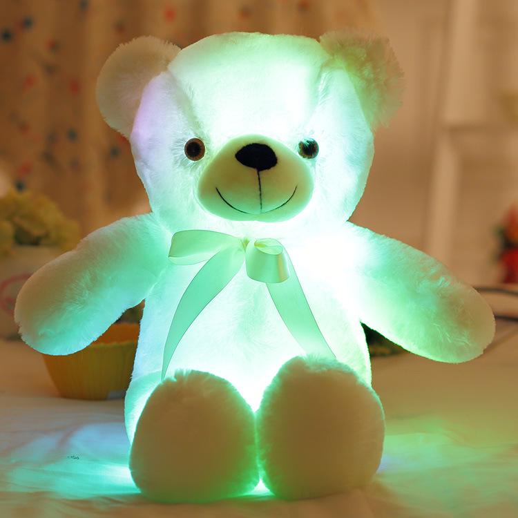Colorful Luminous Rainbow Bear Doll Ribbon Luminous Bear Doll Children'S Led Light Collar