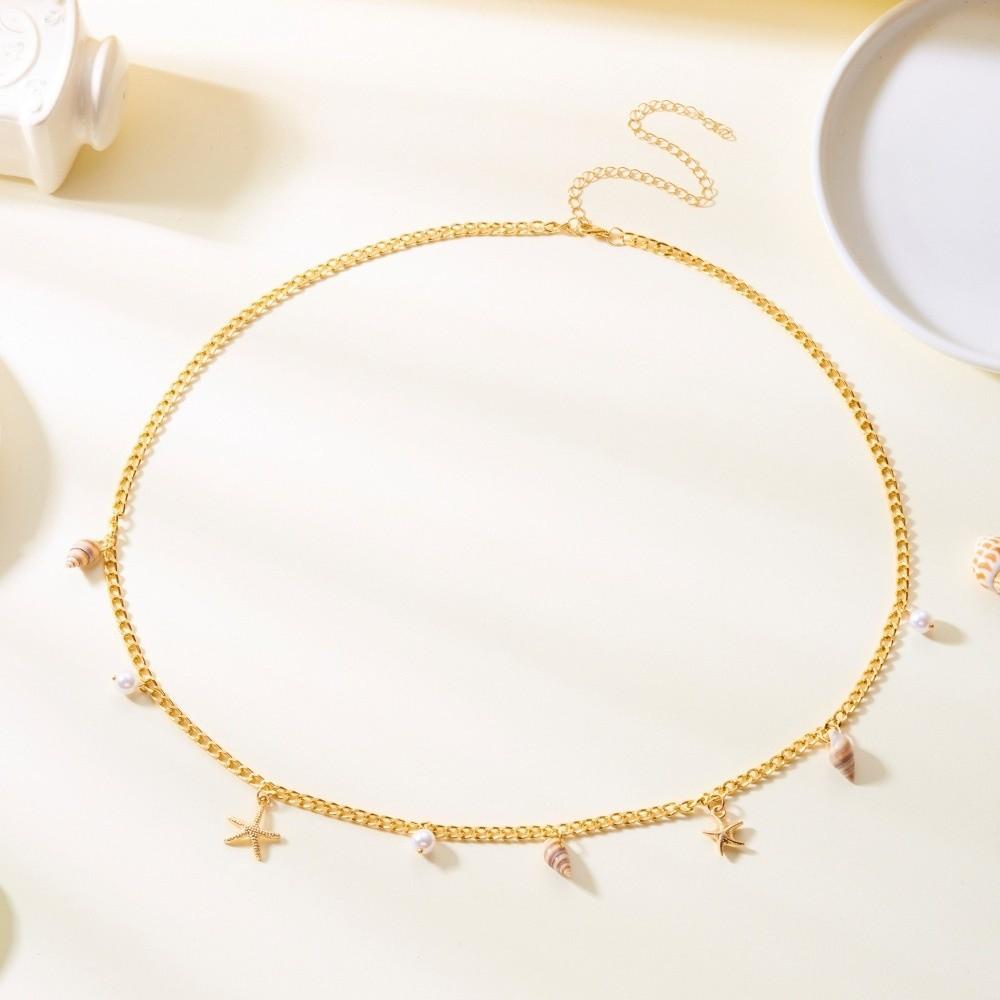 Gold Imitation Pearl Body Chain Shell Beads Belly Chain Fashion Starfish Waist Chain Bikini