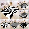 Black and White Intersecting Lines Optical Illusion Carpet Trap Area Anti Slip Square Living Room Short Plush Vortex Carpet