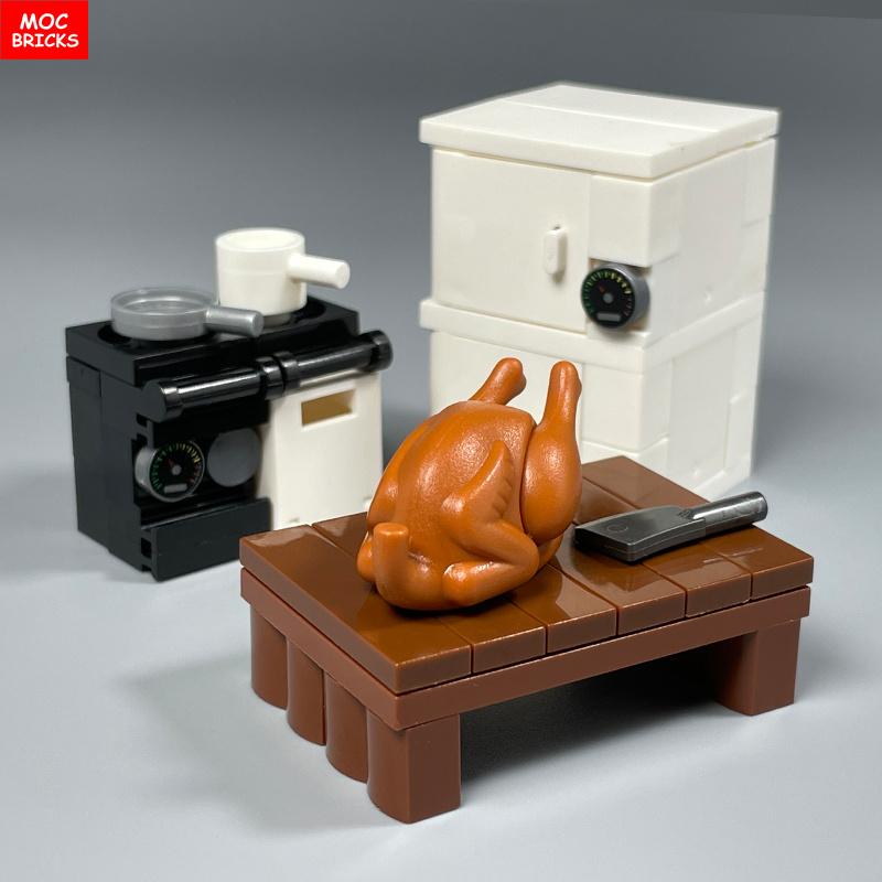 Конструктор MOC Кухонный шкаф Посуда Инструмент Кофеварка Машина Диспенсер для воды Рабочая поверхность Обучающий строительный блок Детская игрушка