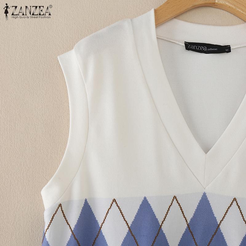 ZANZEA Женский повседневный жилет без рукавов с геометрическим принтом и V-образным вырезом