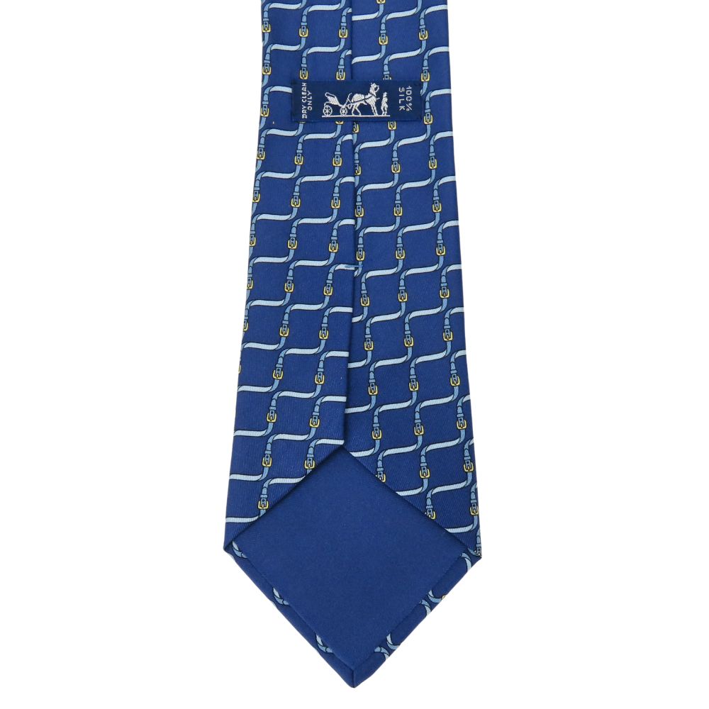 Used HERMES tie Belt Pattern silk Blue Gentleman