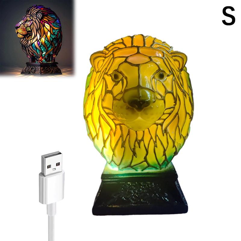 Серия настольных ламп с животными, Витражный кот, Дракон, Волк, Лошадь, Сова, Дельфин, Черепаха, Слон, Настольная лампа-ночник Русалка