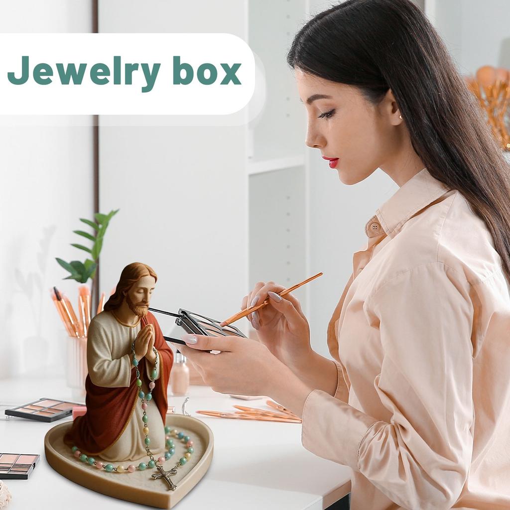 Держатель для четок «Мария», Сакральная католическая скульптура, Религиозная благословенная статуя, Элегантная шкатулка для украшений «Богоматерь» из смолы для ожерелий, колец, Подарок для женщин