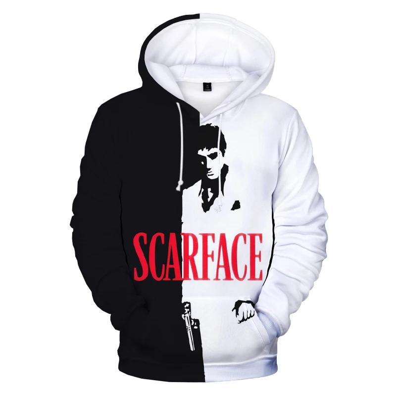 Мужская толстовка с капюшоном Scarface 3D Уличная мода Хип-Хоп Высококачественная Харадзюку Y2K Мужская кофта