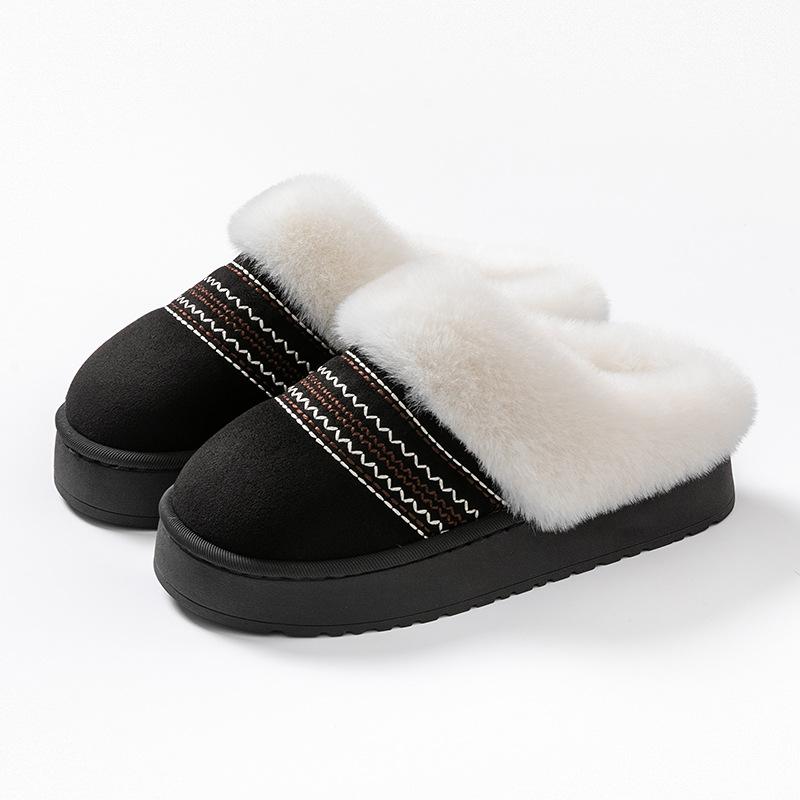 Толстые и теплые хлопковые тапочки с добавленным бархатом, подходящие для женщин для ношения на улице зимой. Плюшевые тапочки на мягкой подошве для дома и использования в помещении