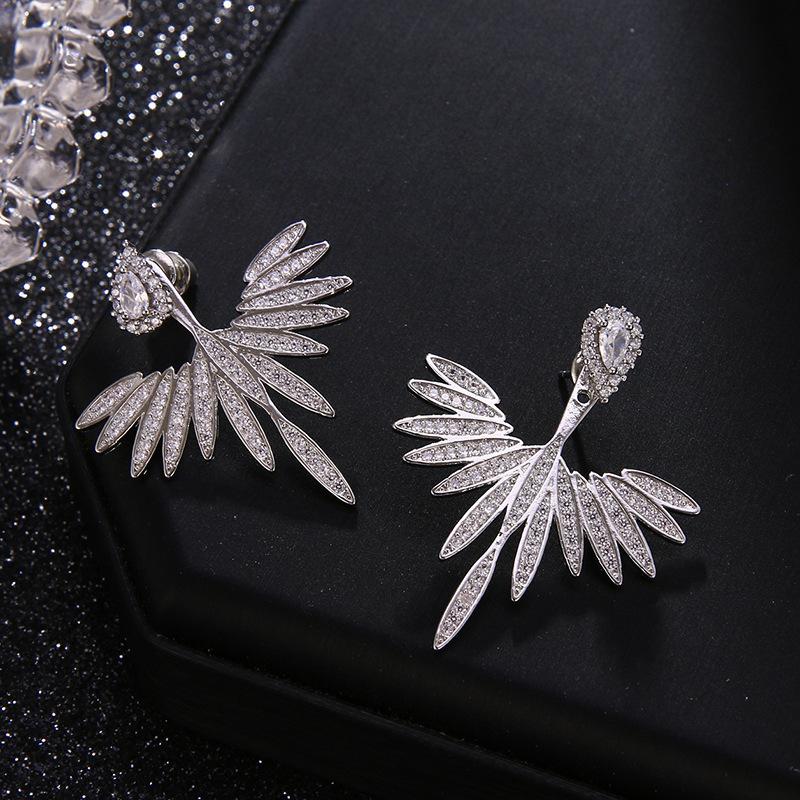 Fashion Shiny Zircon Wing Symmetrical Stud Earrings Exquisite Gold Silver Color Party Jewelry For Women
