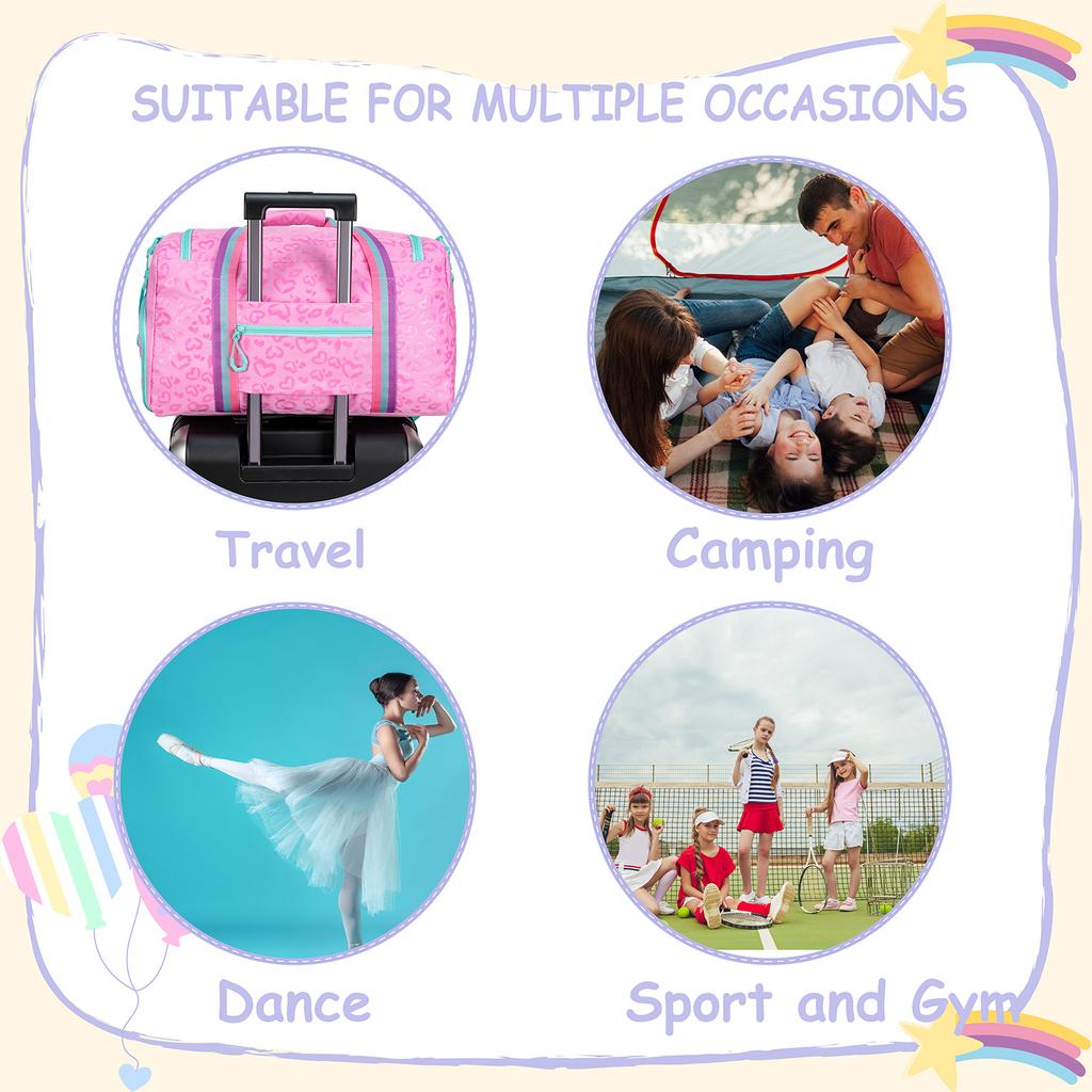 Kids Duffle Bag Girls Women Travel Bag Gifts Overnight Bag for Girls Women Tote Sleepover Bags for Girl Gym Dance Bags with Shoe
