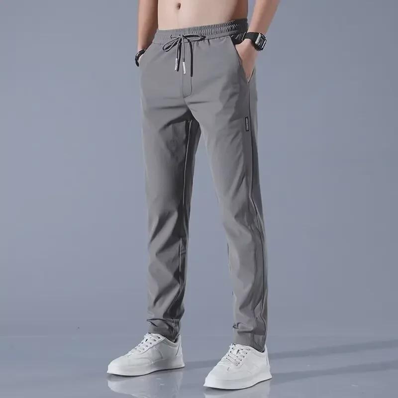 2024 Men's Spring/Summer Casual Ice Silk Sports Pants - Trendy, Lightweight, Straight Trousers