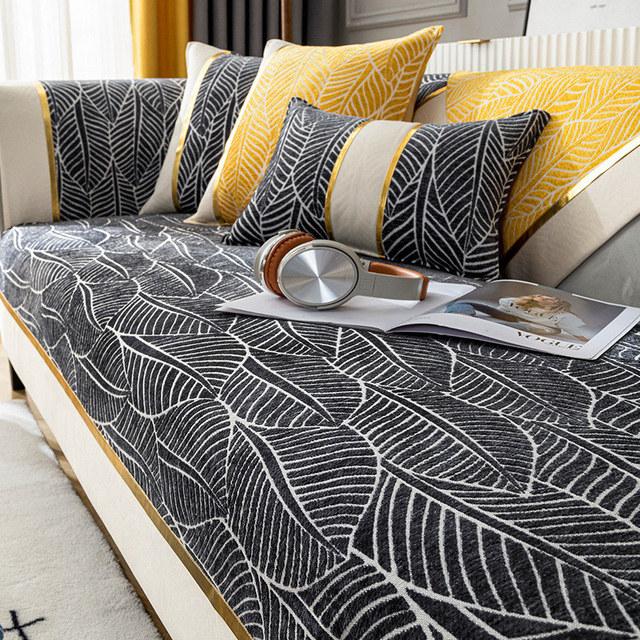 Современный синельный жаккардовый 3-4-местный чехол для дивана с листьями, чехол для дивана, лоскутный чехол для секционного стула, простой нескользящий чехол
