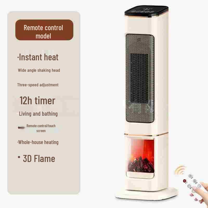 Вертикальный башенный oscillating обогреватель-вентилятор с пультом ДУ и эффектом пламени