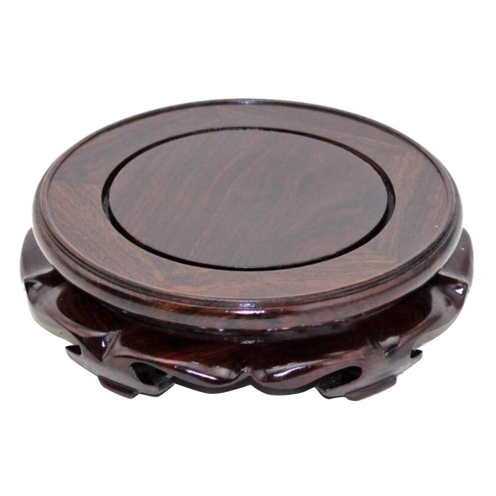 Round Wooden Flower Stand, Natural Ebony-Look Black Catalpa Wood, for Lotus Flowers, Buddha Statues, Display Shelves, Collectibles, and Bonsai (Size
