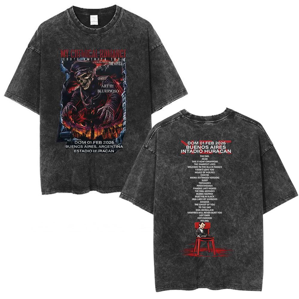Rock Band My Chemical Romance Washed Tshirt The Black Parade  Tour Merch Tshirts Mens Clothing Vintage T Shirt Streetwear