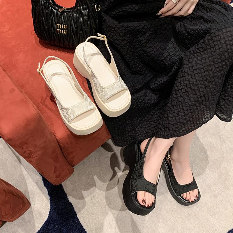Модные босоножки на танкетке, женские туфли на высоком каблуке, принт, случайные туфли на платформе, летние туфли 2024 года, прогулочные туфли-лодочки, брендовые женские шлепанцы Zapatos