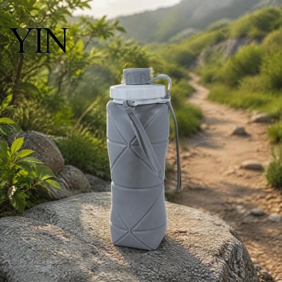 Safe Food Grade Cup for Kids 600ml Portable Foldable Water Bottle, Silicone Telescopic Space Saving Bottle Outdoors Lightweight Container Outdoor