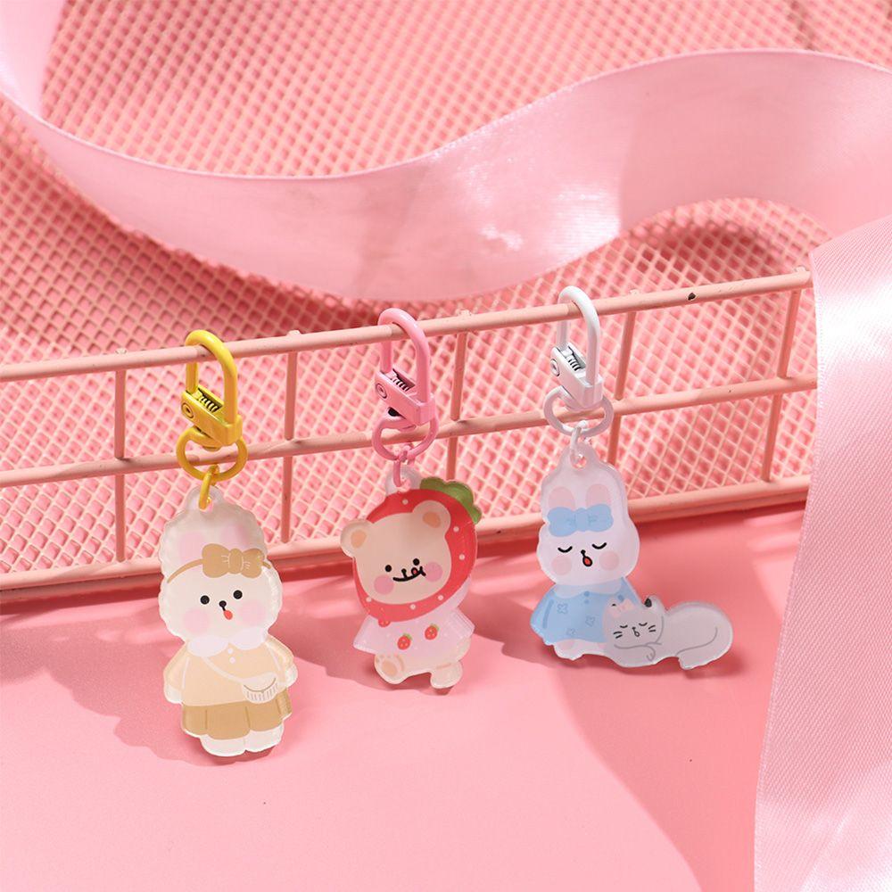Fashion Jewelry Acrylic Phone Chain Bag Pendant Rabbit Cat Bear Keyring Keychains