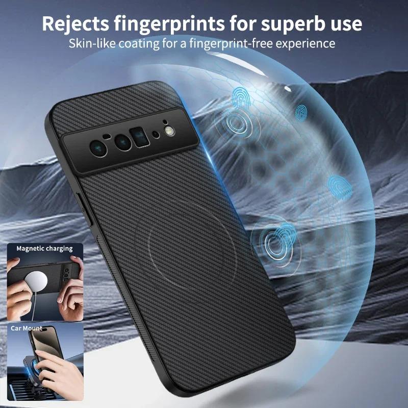 Magnetic Wireless Charging Phone Case For Google Pixel 7 8 Pro 6A Lens Protection Matte Carbon Fiber Pattern Silicone Cover Case