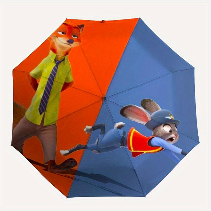 Colorblock Nick & Judy Zootopia Automatic Opening and Closing Umbrella - Small Umbrella Suitable for Various Occasions, Portable 3-Fold Smal