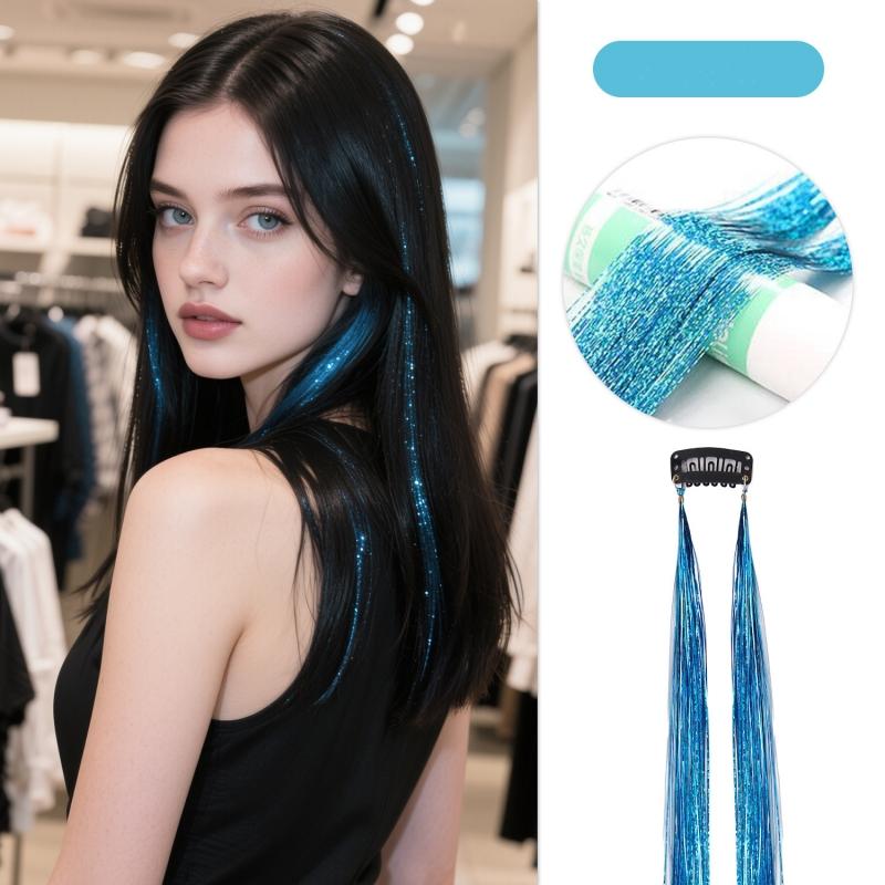 2 шт./компл. Лазерный шелк Цветной парик-тресс Цветной парик на заколках Цельный парик Цветная голографическая мишура для волос Блестящая фея