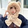 Cartoon 2 in 1 Plush Scarf Warm Winter Neckerchief Cute Bear Ear Hat  Ski
