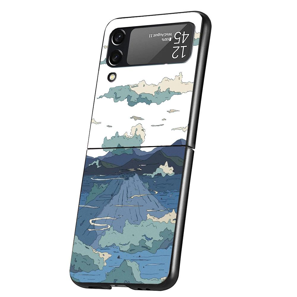 Эстетичный аниме-пейзаж Чехол для телефона для Samsung Galaxy Z Flip 7 6 5 4 3 5G ZFlip7 ZFlip6 ZFlip5 ZFlip4 ZFlip3 Черный Fundas