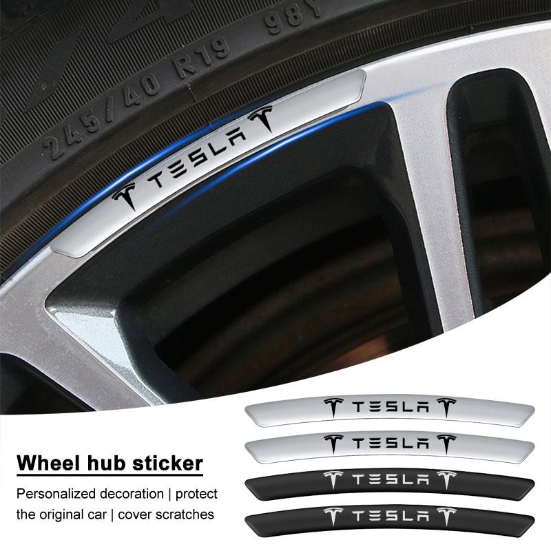 4Pcs Auto Wheel Hub Badge Tire Rim Stickers Accessories For Tesla Model 3 Model X S 2016-2023 Model Y Decals TM3 TMX