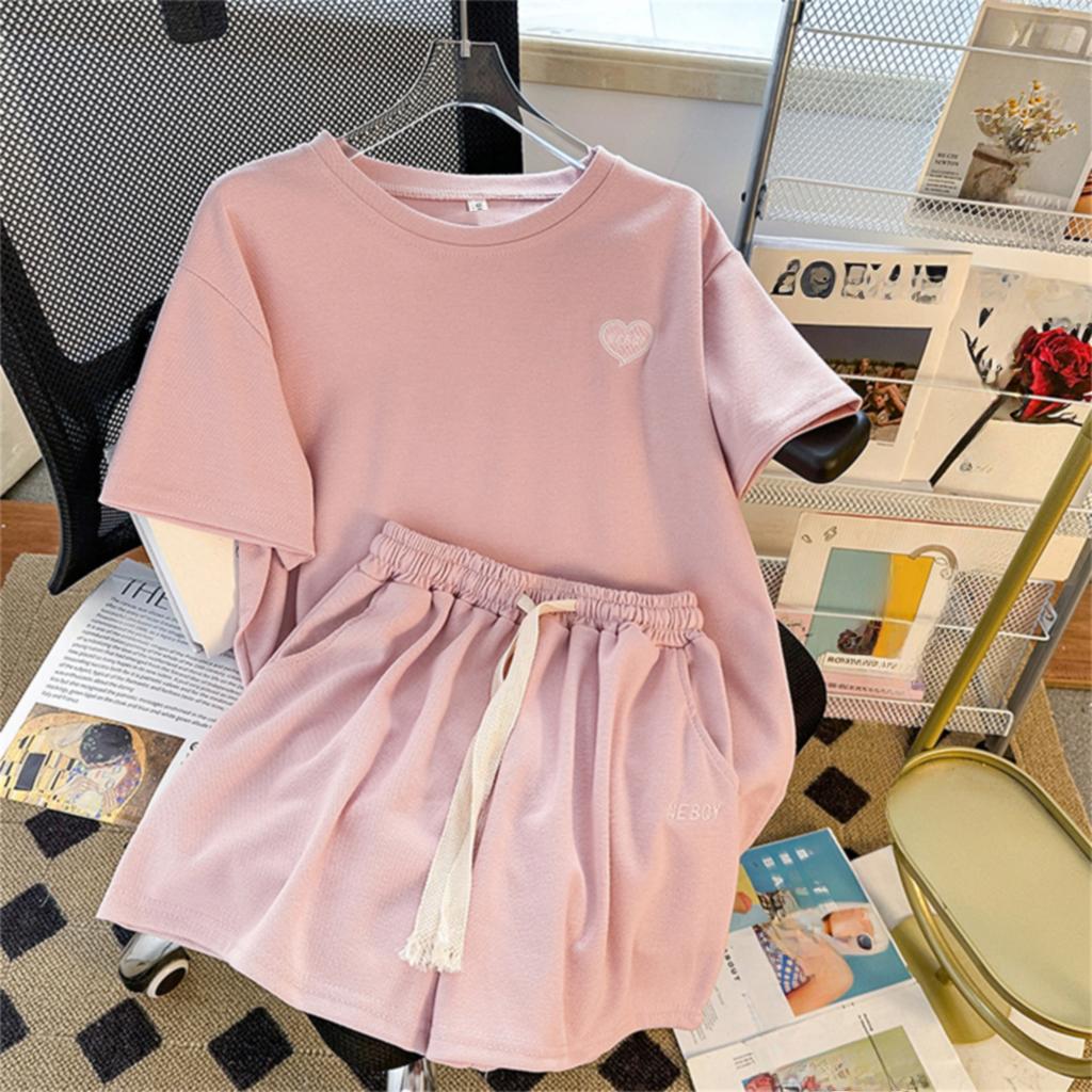 Академический стиль, свободные повседневные спортивные костюмы с буквами для женщин, летние корейские футболки с короткими рукавами и шорты в стиле Харадзюку, комплект из двух предметов для бега для молодой девушки 2000 года